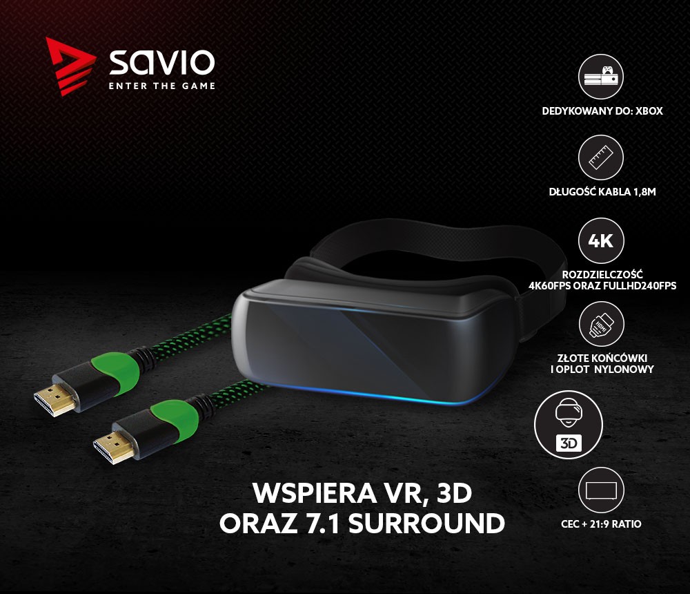 Kabel HDMI 2.0 dedykowany do XBOX zielono-czarny 1,8m, GCL-03